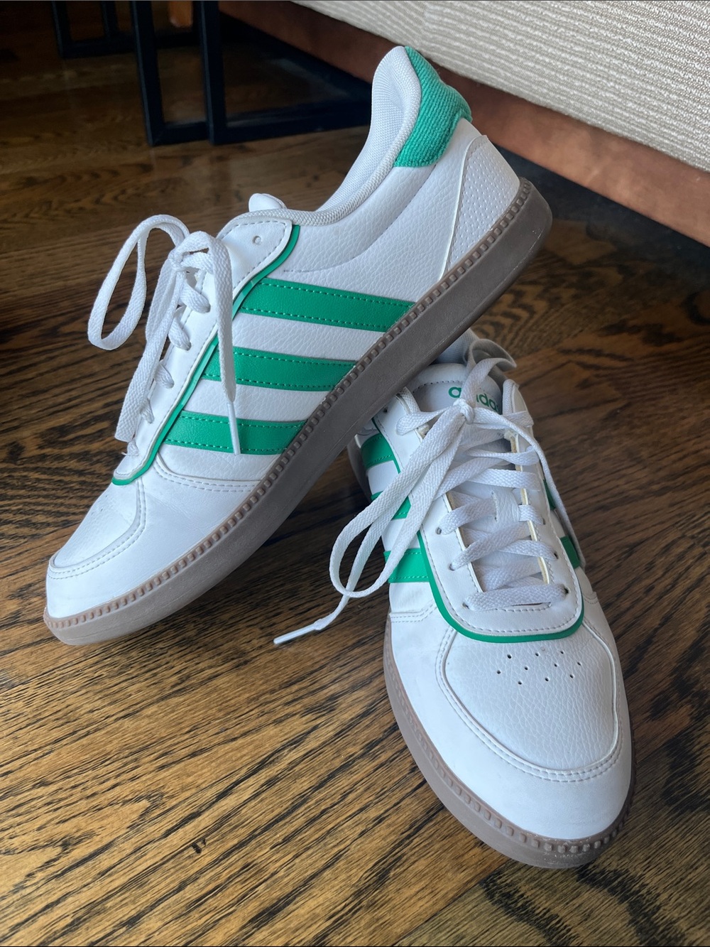 adidas Breaknet White Sneakers with Green Three-Stripes